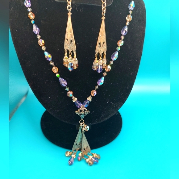 Lori Frantz-Koenig Bundle Hand Beaded Austrian Crystals Brass Necklace E… - Picture 13 of 16